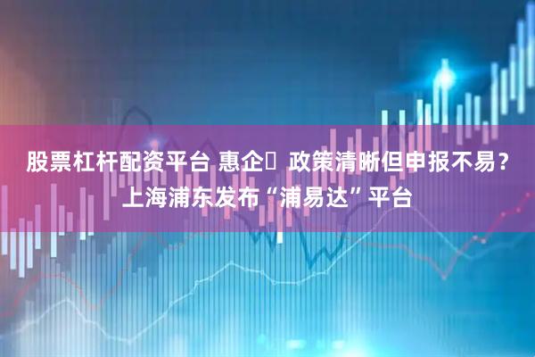 股票杠杆配资平台 惠企​政策清晰但申报不易？上海浦东发布“浦易达”平台