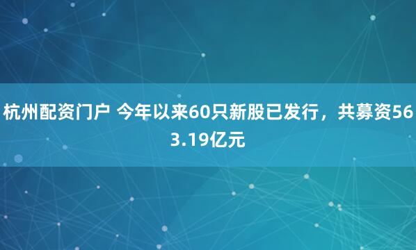 杭州配资门户 今年以来60只新股已发行，共募资563.19亿元